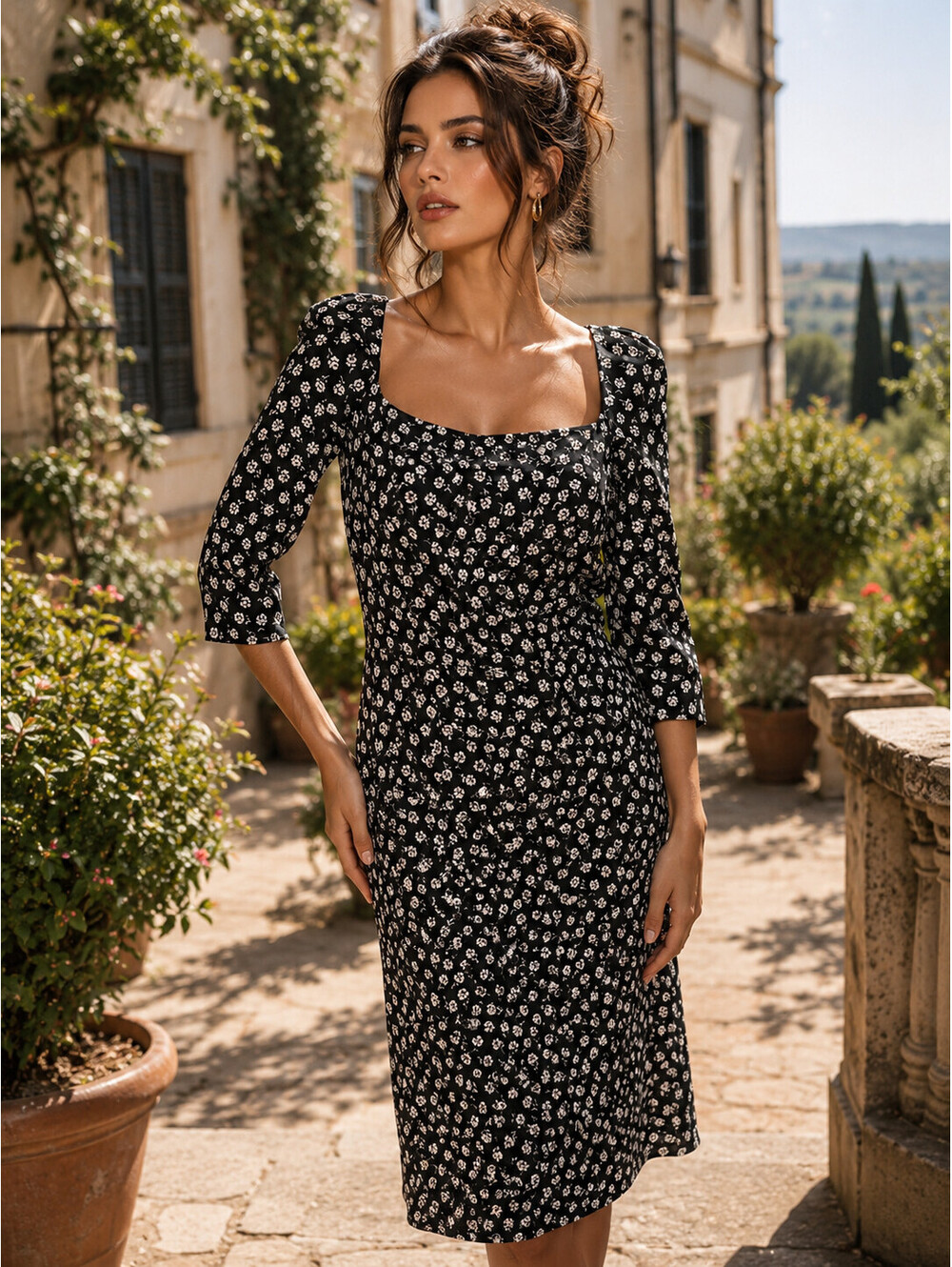 Vintage Dolce & Gabbana Flower Print Square Neck Dress Size 8